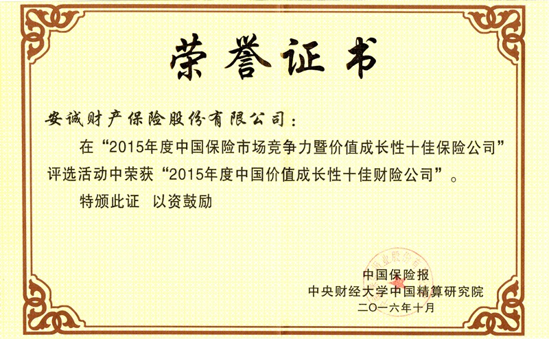 2015年中國價值成長性十佳財險公司