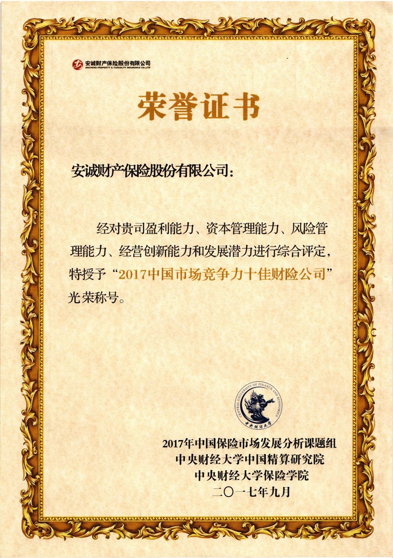 2017中國市場競爭力十佳財險公司